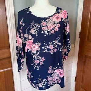 Navy & Pink Floral Blouse Size L